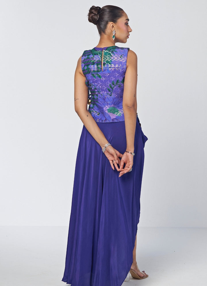 Rishi and Vibhuti Navy Blue Crepe Drape Skirt Set With GiletFabilicious Fashion