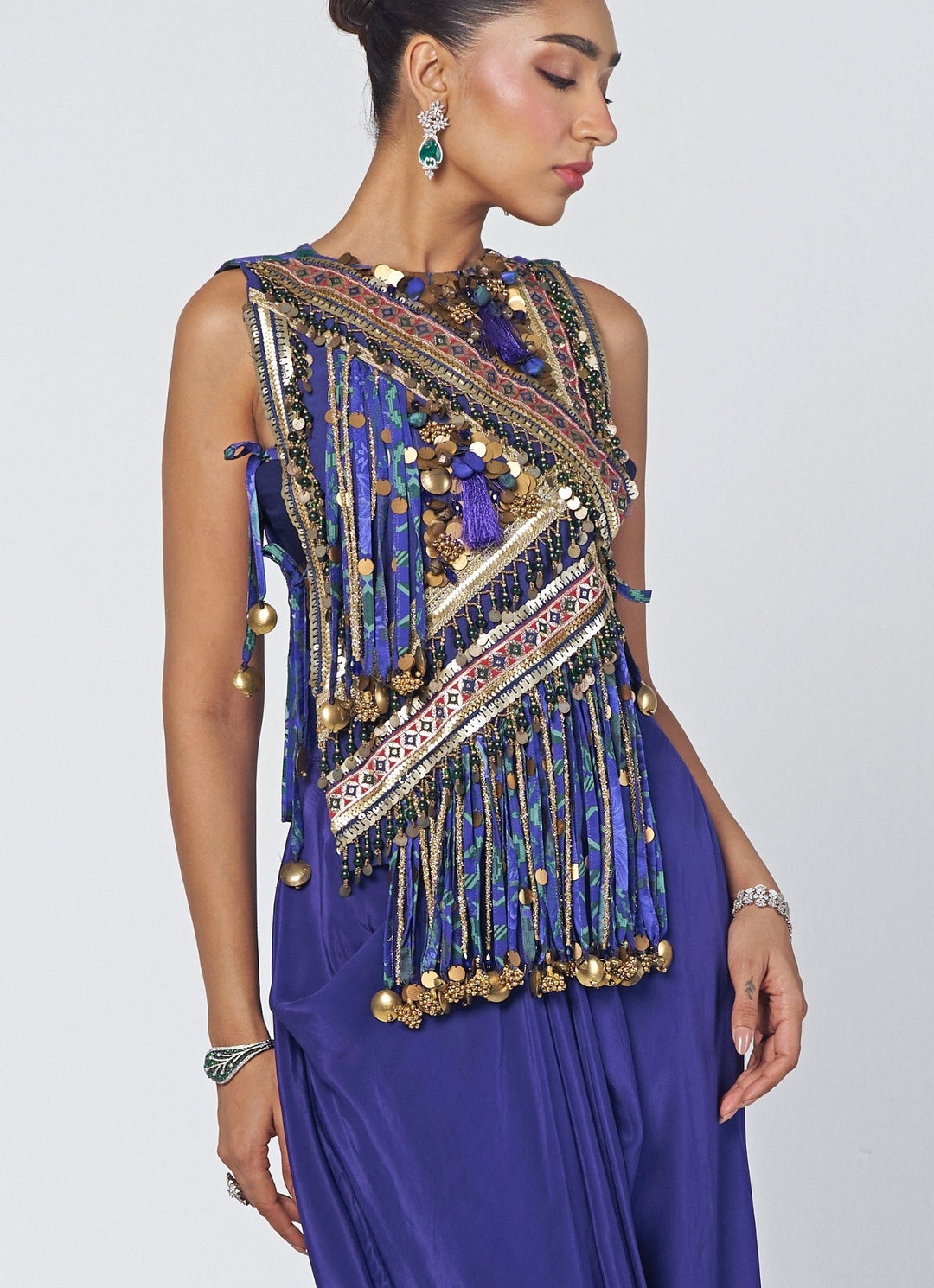 Rishi and Vibhuti Navy Blue Crepe Drape Skirt Set With GiletFabilicious Fashion