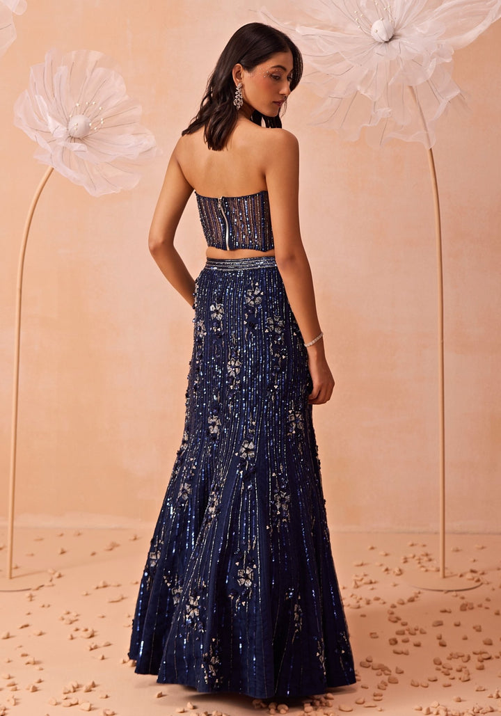 Navy Blue Embellished Fishcut Lehenga Set Parul Gandhi - Fabilicious Fashion