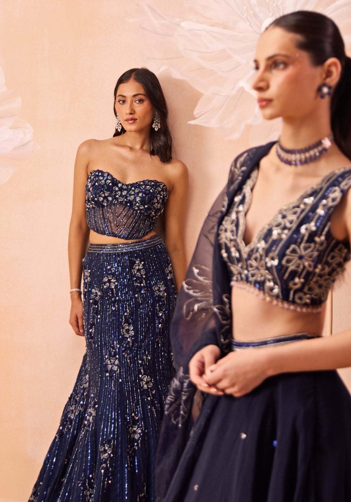 Corset lehenga for wedding reception — Parul Gandhi navy blue embellished corset lehenga set