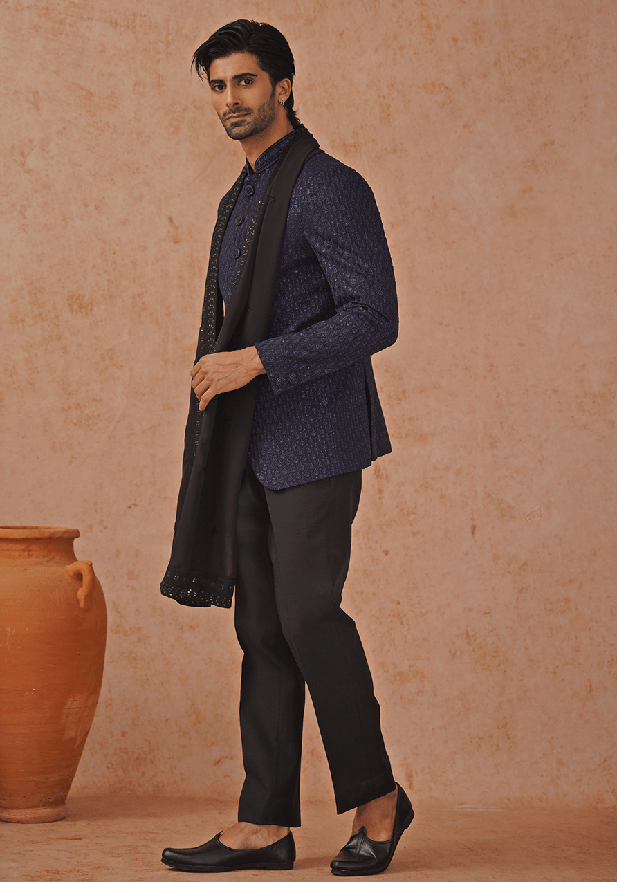 Navy Blue Embellished Jodhpuri Set Kalpraag - Fabilicious Fashion