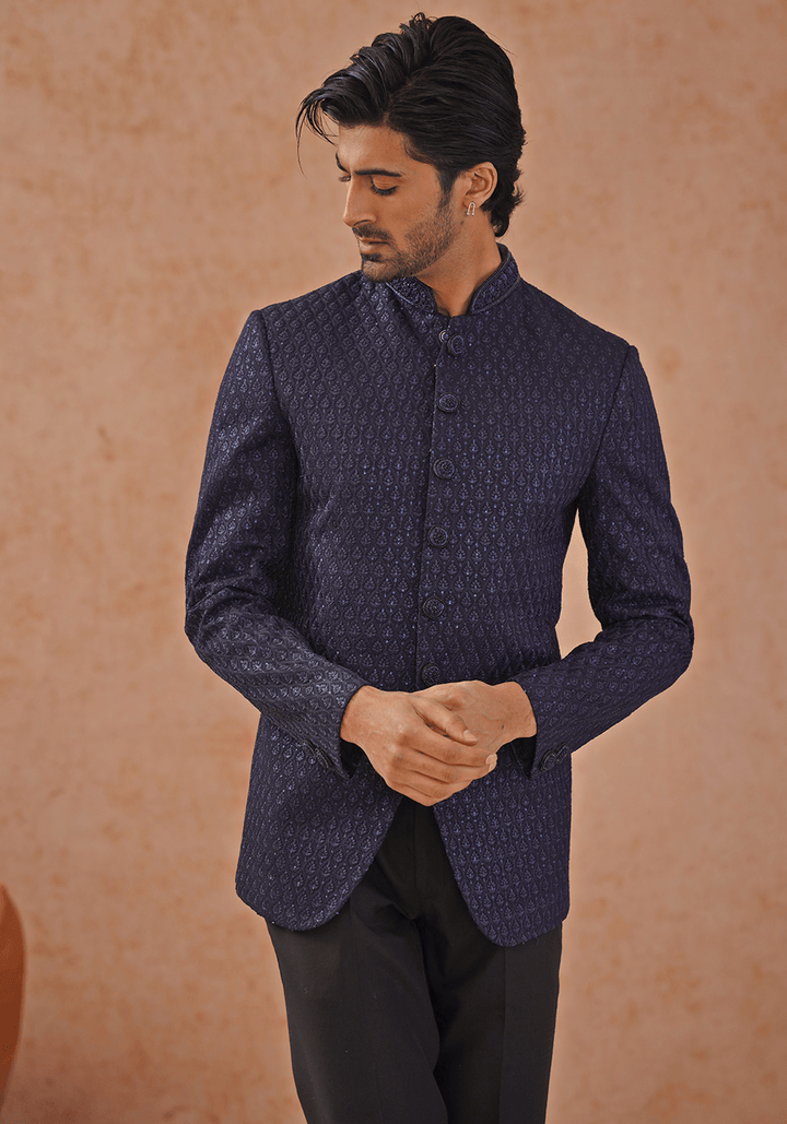 Navy Blue Embellished Jodhpuri Set Kalpraag - Fabilicious Fashion