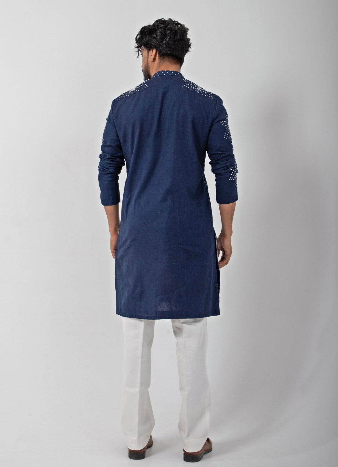 Navy Blue Embroidered Cotton Kurta Pants Set Smriti - Fabilicious Fashion