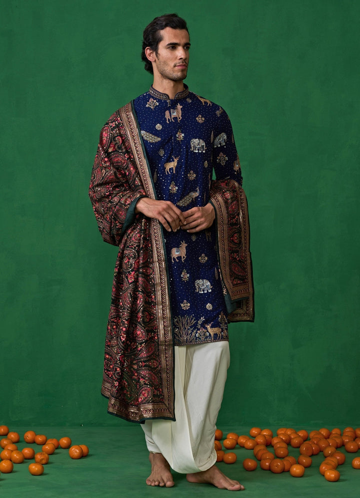 Navy Blue Embroidered Georgette Dhoti Kurta Set Kalpraag - Fabilicious Fashion