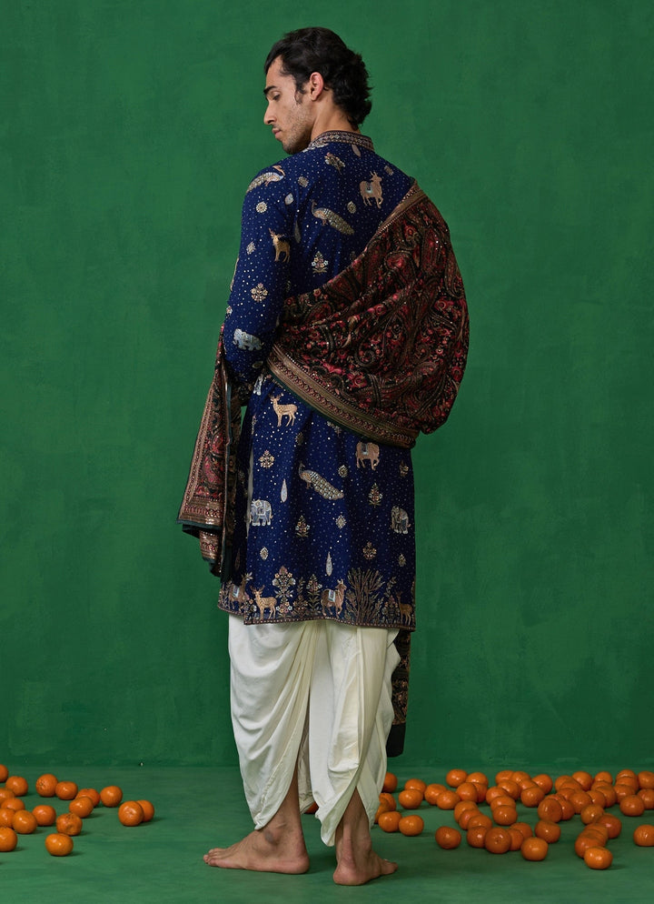 Navy Blue Embroidered Georgette Dhoti Kurta Set Kalpraag - Fabilicious Fashion