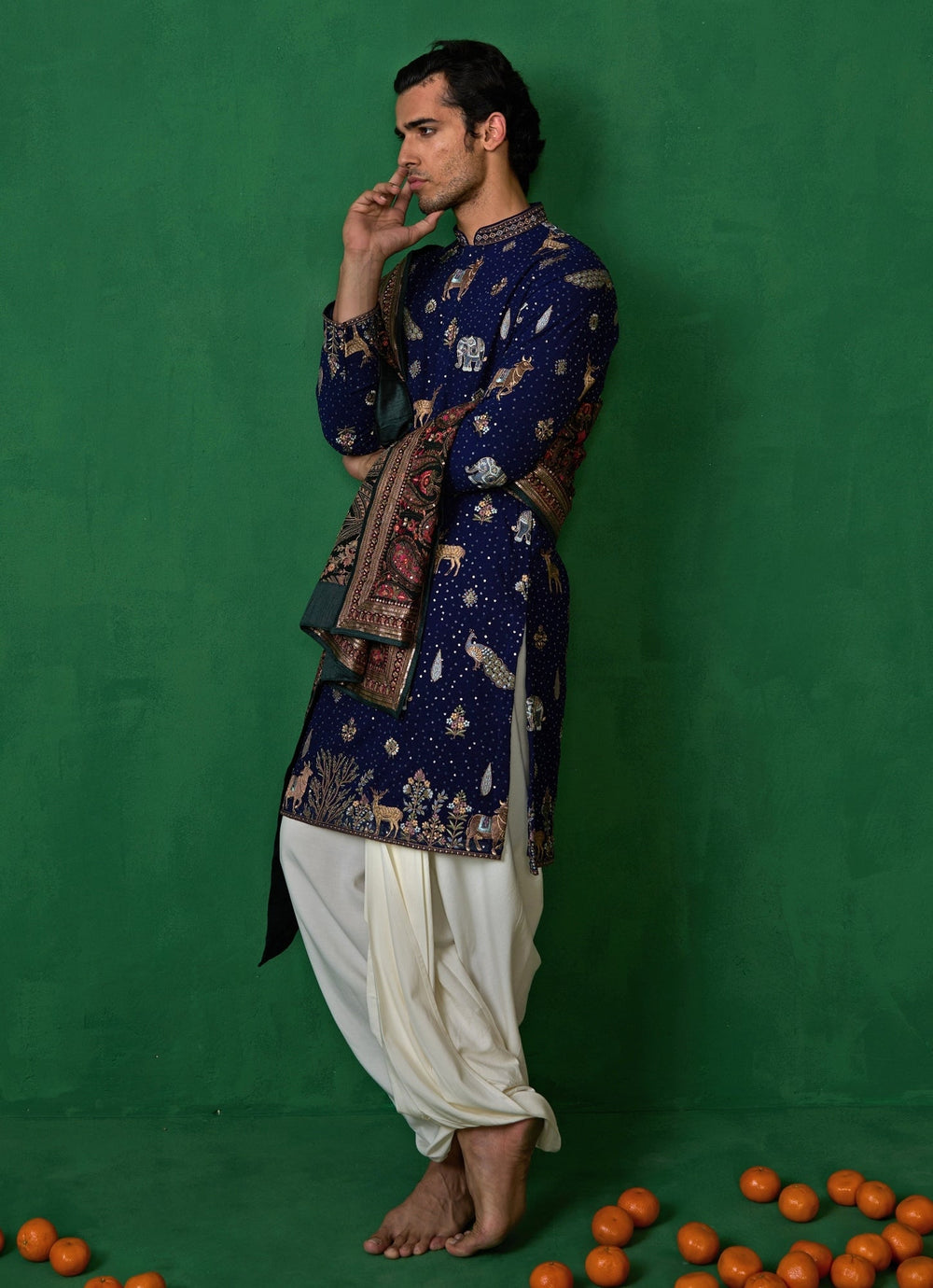 Navy Blue Embroidered Georgette Dhoti Kurta Set Kalpraag - Fabilicious Fashion