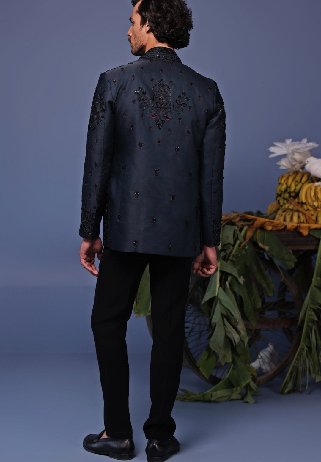 Navy Blue Embroidered Jodhpuri Jacket Pant Set Kalpraag - Fabilicious Fashion