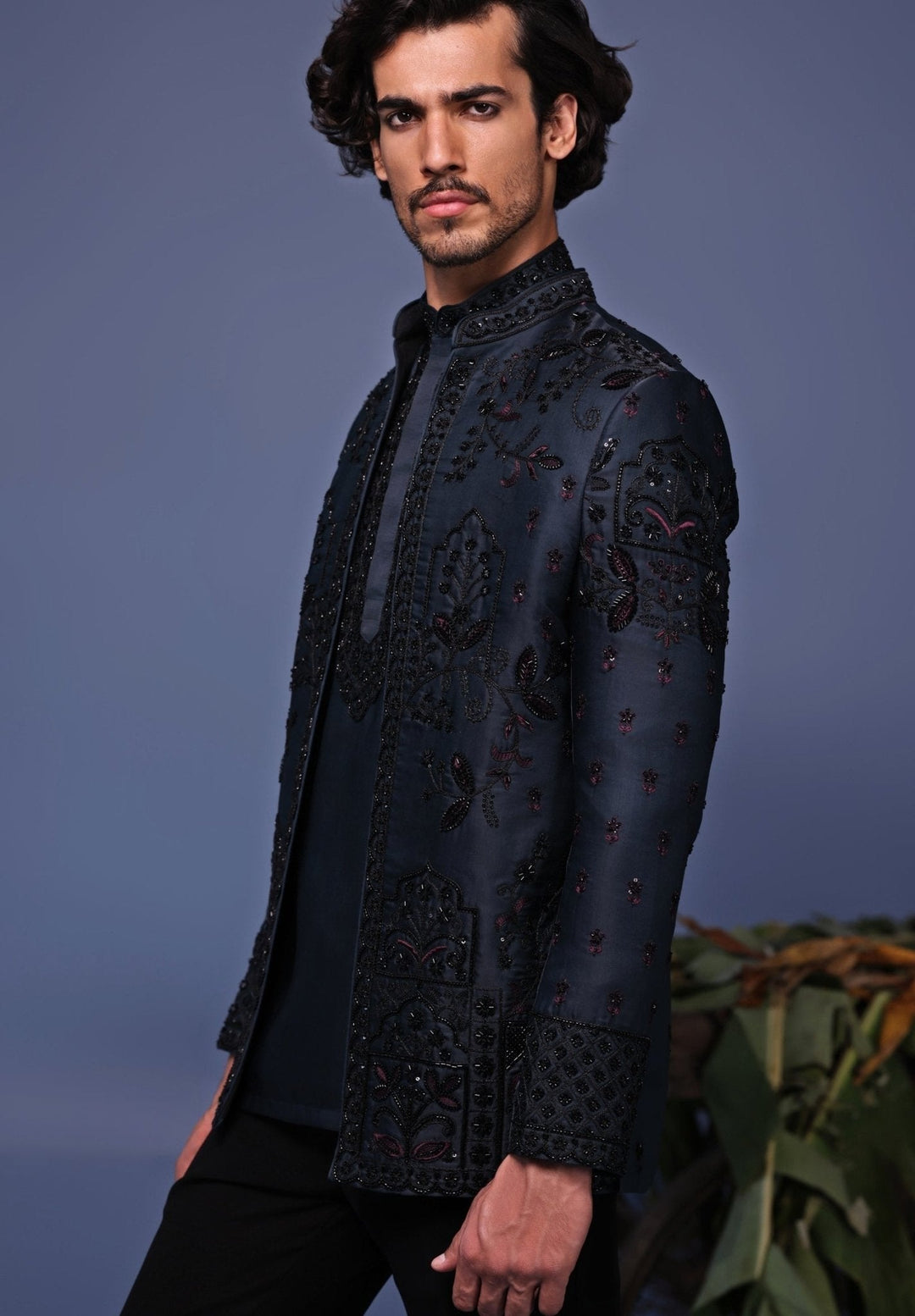 Navy Blue Embroidered Jodhpuri Jacket Pant Set Kalpraag - Fabilicious Fashion