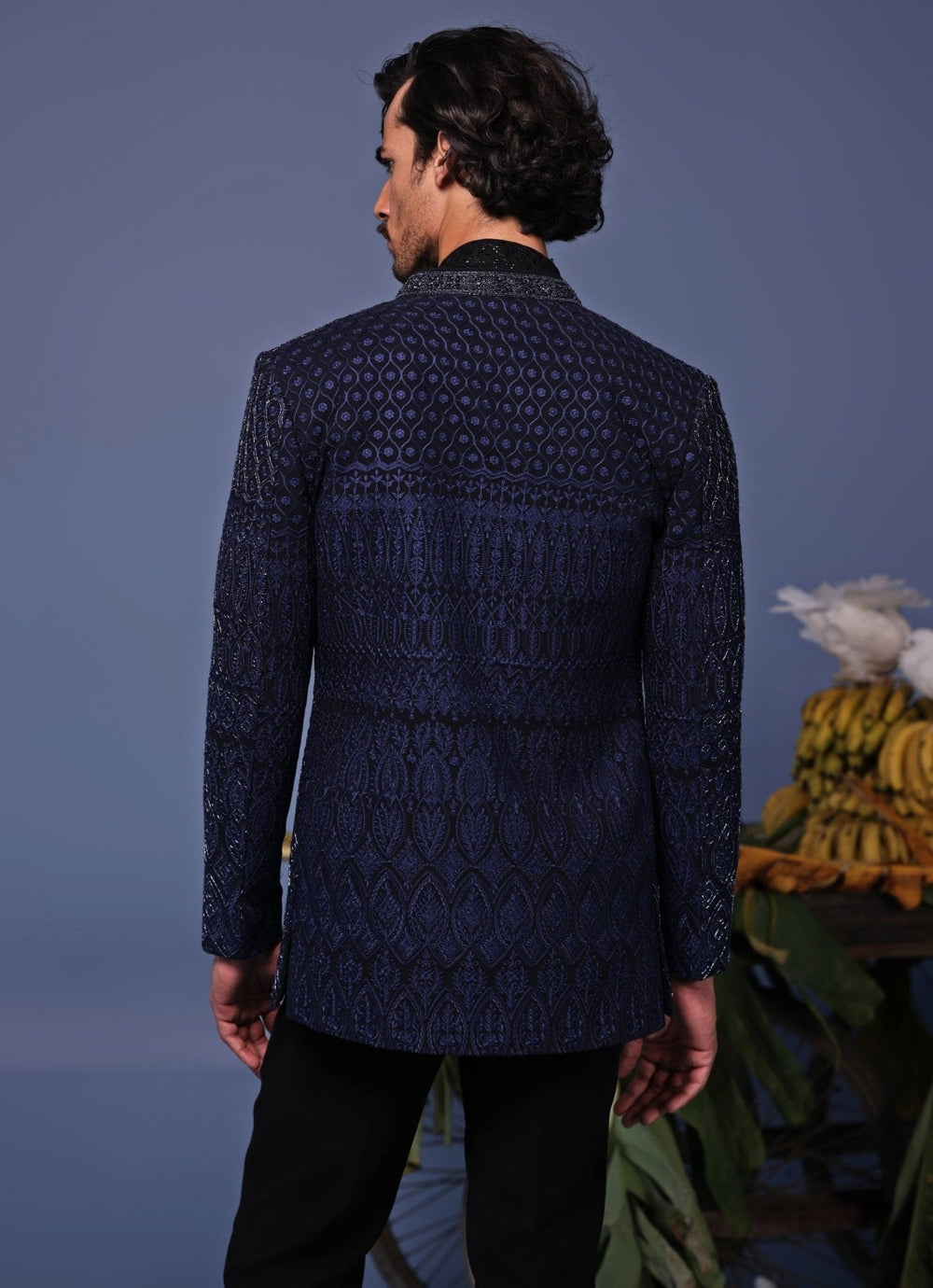 Navy Blue Embroidered Jodhpuri Jacket Pant Set Kalpraag - Fabilicious Fashion