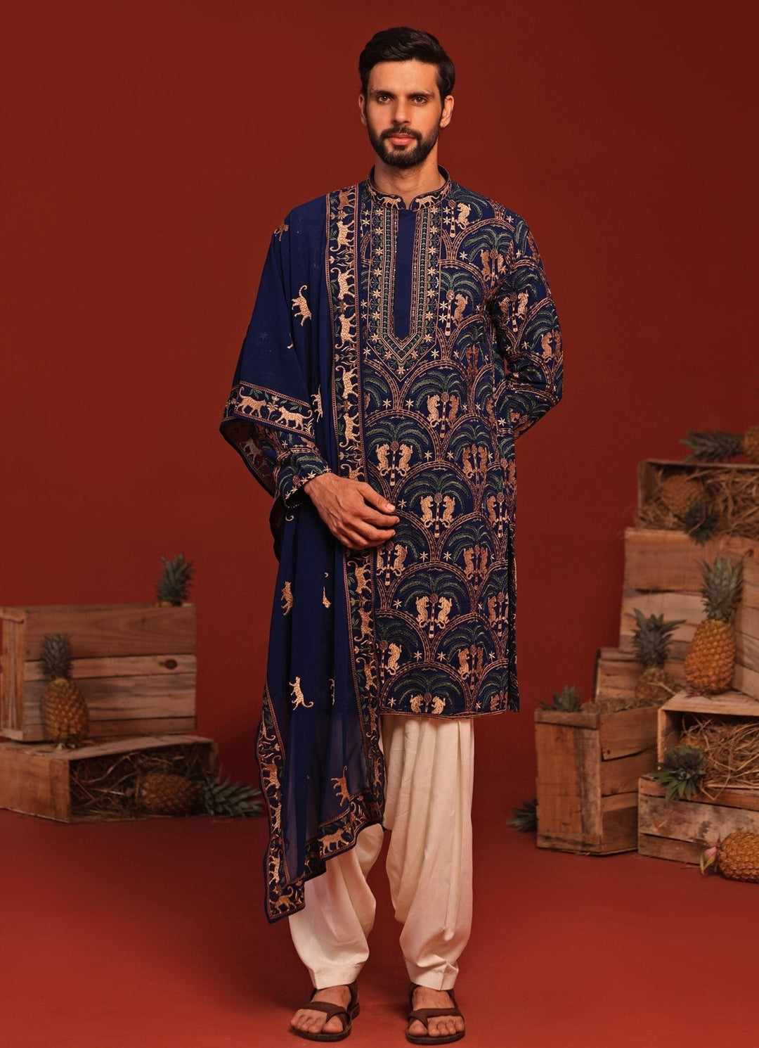 Navy Blue Embroidered Kurta Patiala Pant Set Kalpraag - Fabilicious Fashion