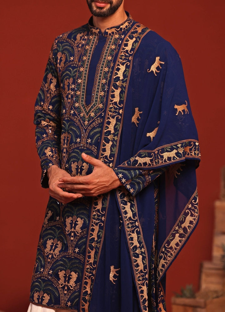 Navy Blue Embroidered Kurta Patiala Pant Set Kalpraag - Fabilicious Fashion