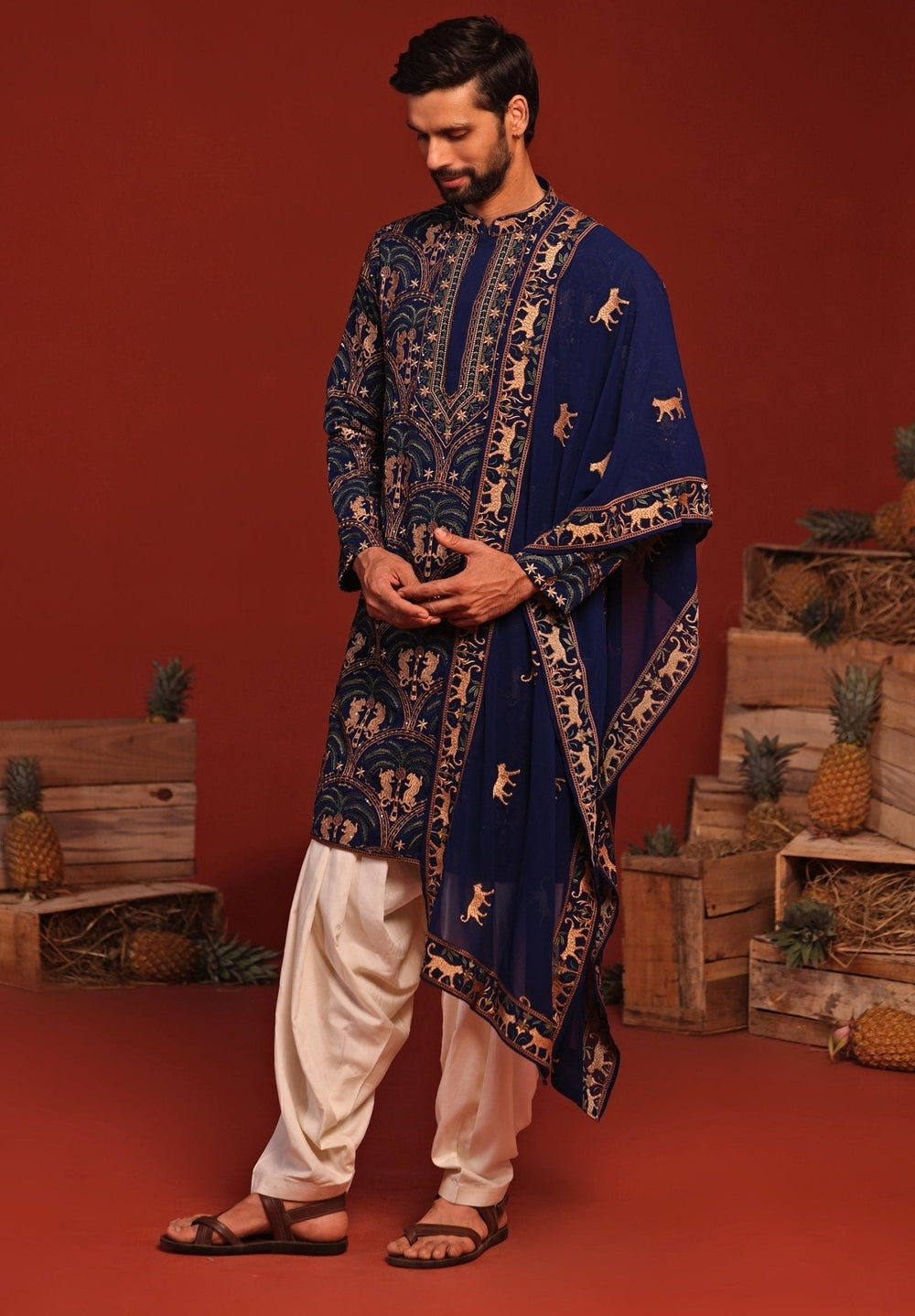Navy Blue Embroidered Kurta Patiala Pant Set Kalpraag - Fabilicious Fashion