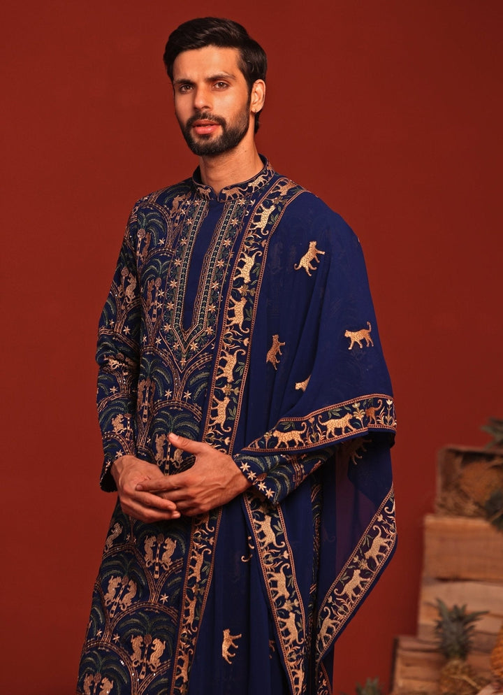 Navy Blue Embroidered Kurta Patiala Pant Set Kalpraag - Fabilicious Fashion