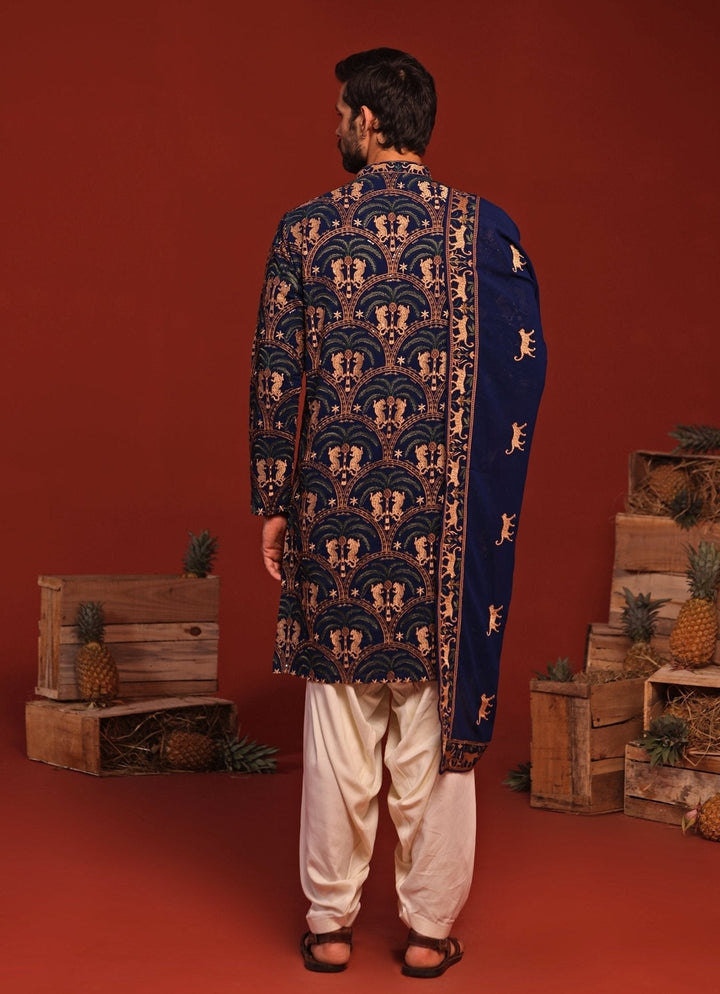 Navy Blue Embroidered Kurta Patiala Pant Set Kalpraag - Fabilicious Fashion