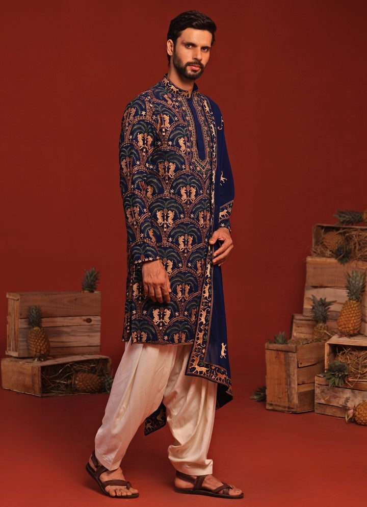 Navy Blue Embroidered Kurta Patiala Pant Set Kalpraag - Fabilicious Fashion