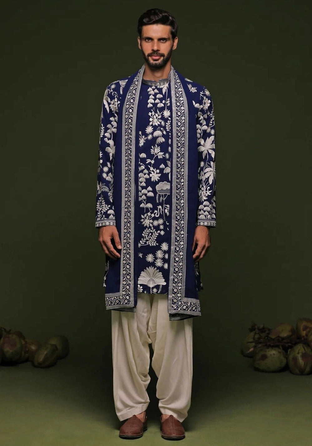 Navy Blue Embroidered Kurta Patiala Pant Set Kalpraag - Fabilicious Fashion