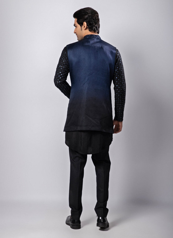 Navy Blue Embroidered Nehru Jacket Smriti - Fabilicious Fashion