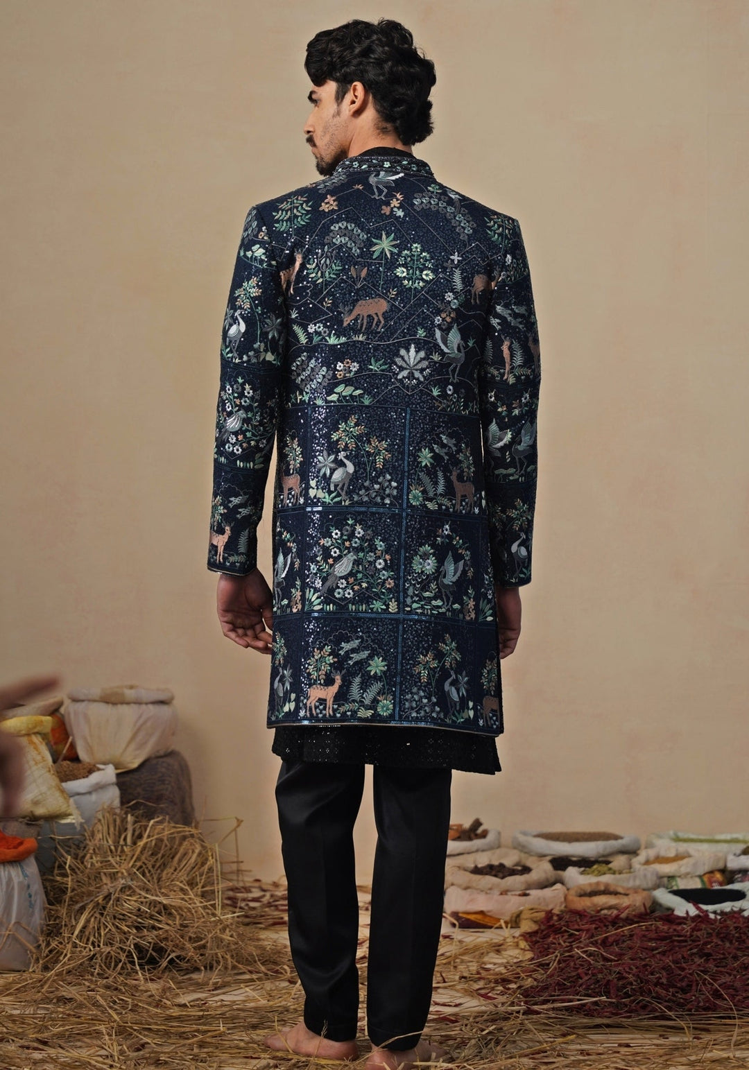 Navy Blue Georgette Indo - western Kurta Jacket Set Kalpraag - Fabilicious Fashion