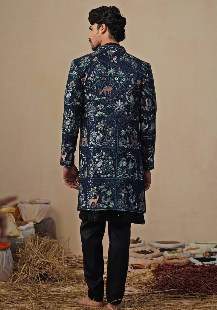 Navy Blue Georgette Indo - western Kurta Jacket Set Kalpraag - Fabilicious Fashion