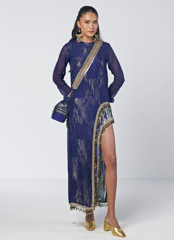 Rishi and Vibhuti Navy Blue Georgette Jacquard DressFabilicious Fashion