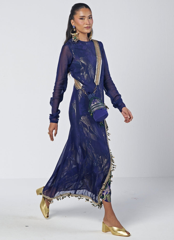 Rishi and Vibhuti Navy Blue Georgette Jacquard DressFabilicious Fashion