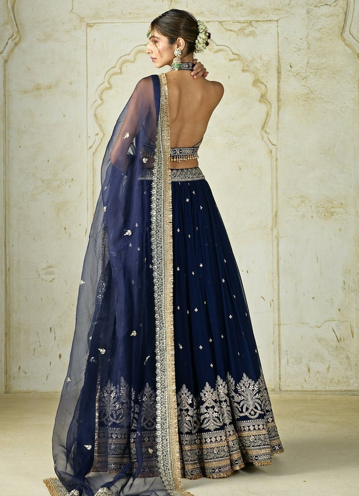 Gopi Vaid Navy Blue Georgette Lehenga Set With Halter BlouseFabilicious Fashion