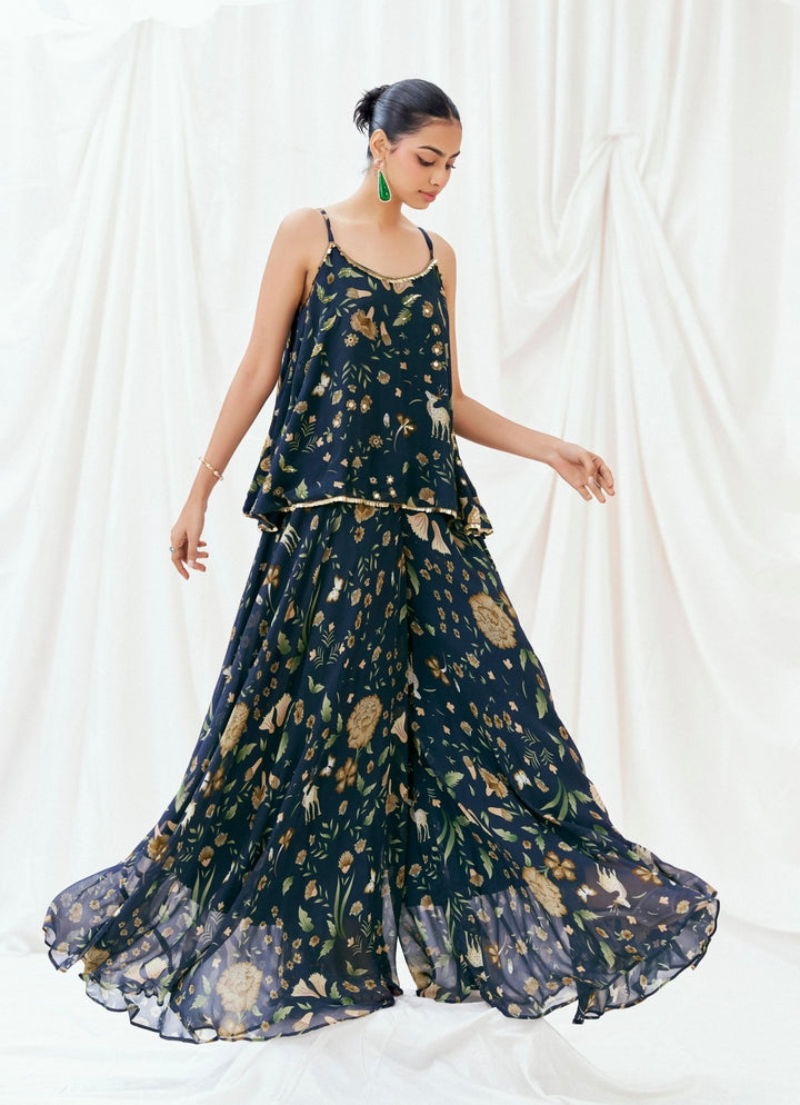 Navy Blue Georgette Peplum Kurta Palazzo Set Redpine - Fabilicious Fashion