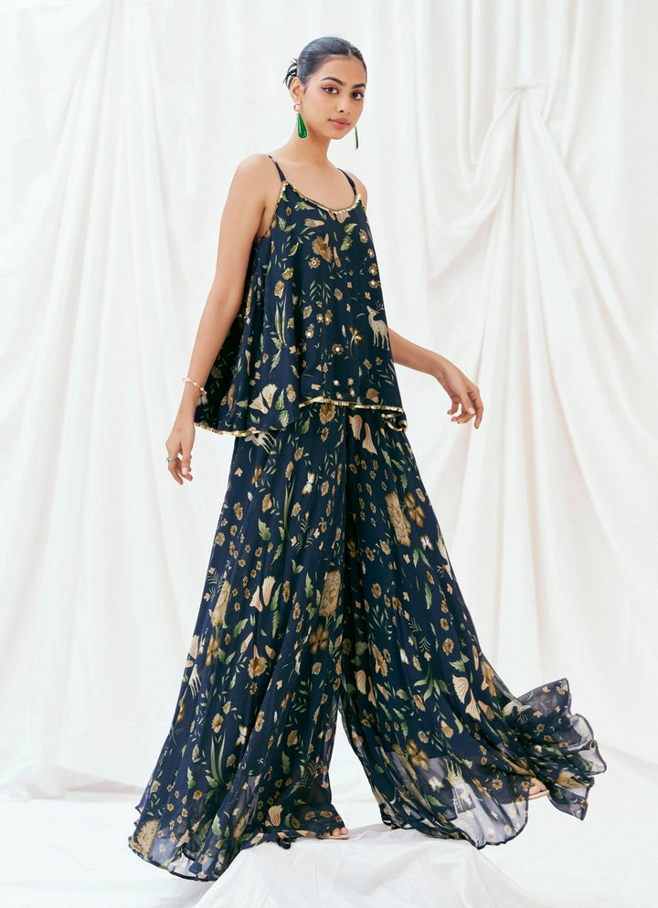 Navy Blue Georgette Peplum Kurta Palazzo Set Redpine - Fabilicious Fashion
