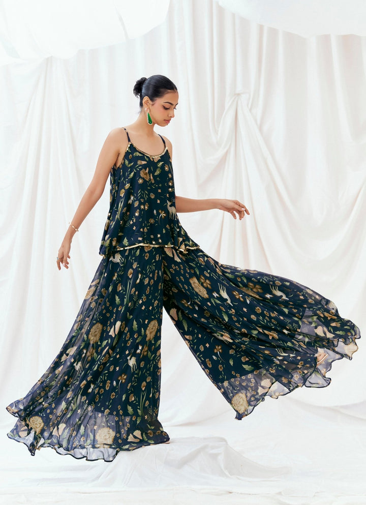 Navy Blue Georgette Peplum Kurta Palazzo Set Redpine - Fabilicious Fashion