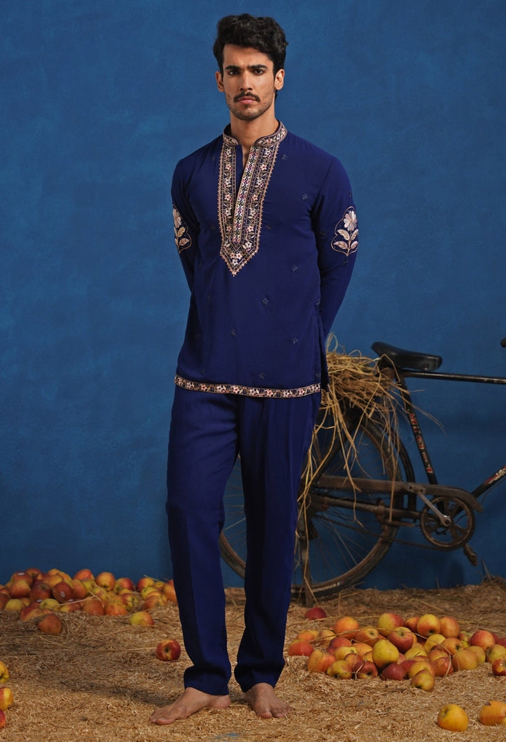 Navy Blue Georgette Short Kurta Set Kalpraag - Fabilicious Fashion