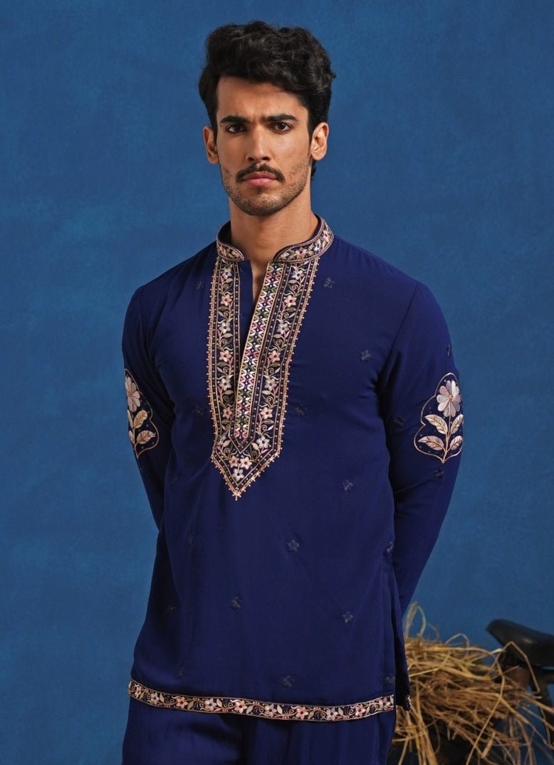 Navy Blue Georgette Short Kurta Set Kalpraag - Fabilicious Fashion