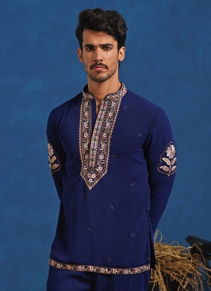 Navy Blue Georgette Short Kurta Set Kalpraag - Fabilicious Fashion