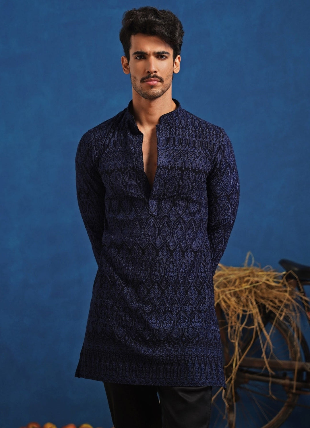 Navy Blue Georgette Short Kurta Set Kalpraag - Fabilicious Fashion