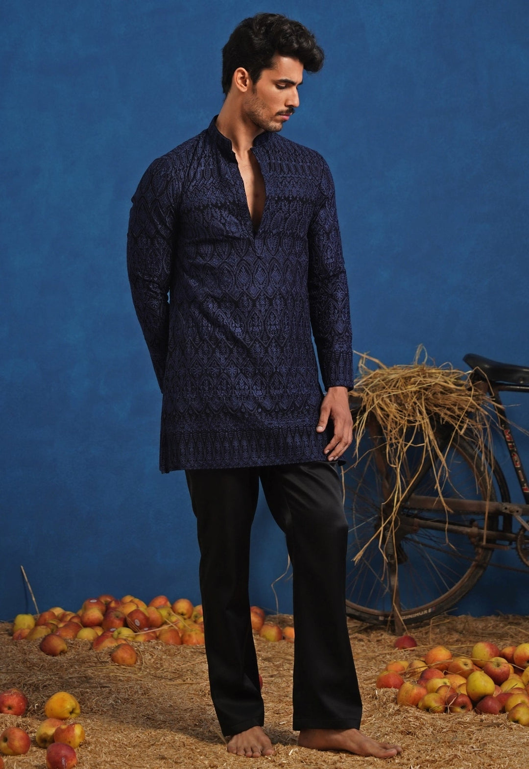 Navy Blue Georgette Short Kurta Set Kalpraag - Fabilicious Fashion