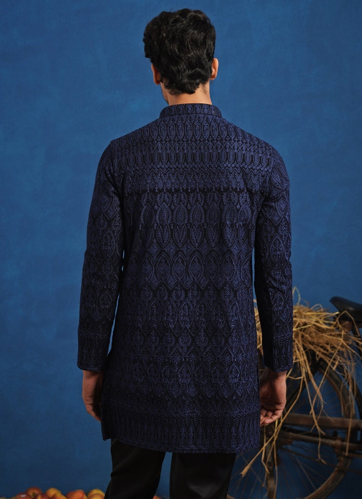 Navy Blue Georgette Short Kurta Set Kalpraag - Fabilicious Fashion