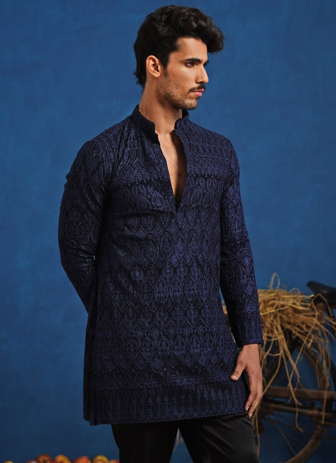 Navy Blue Georgette Short Kurta Set Kalpraag - Fabilicious Fashion
