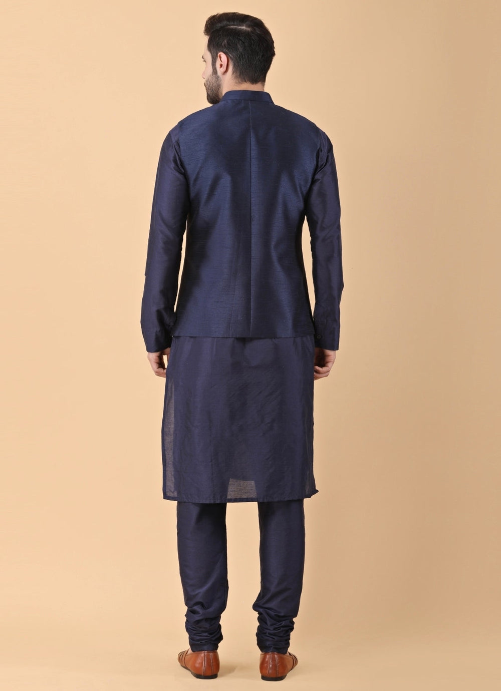 Navy Blue Kurta Pants Set with Jacket Manish Nagdeo Men - Fabilicious Fashion