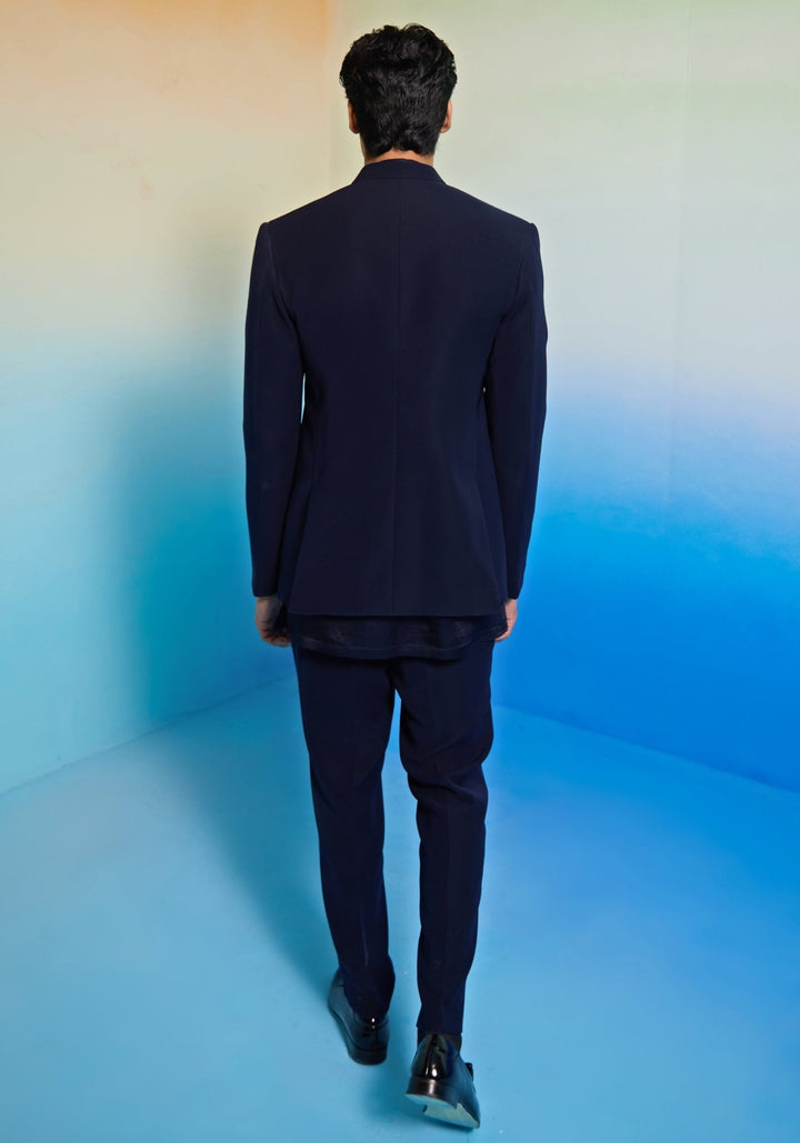 Navy Blue Long Jacket Set Contrast by Parth - Fabilicious Fashion
