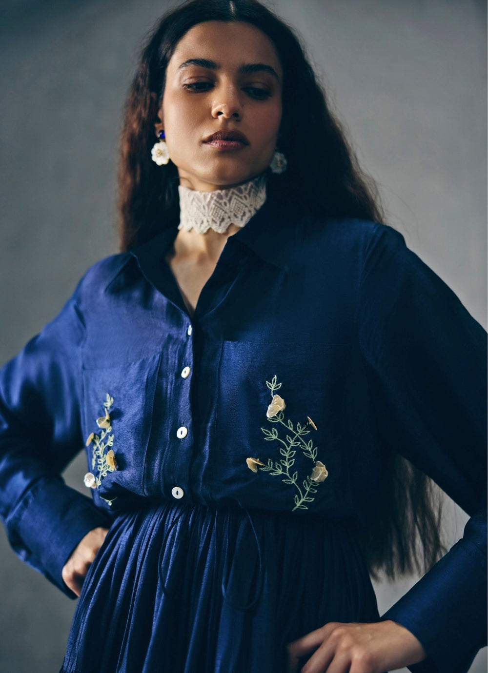 Navy Blue Long Silk Dress Paulmi and Harsh X Ease - Fabilicious Fashion