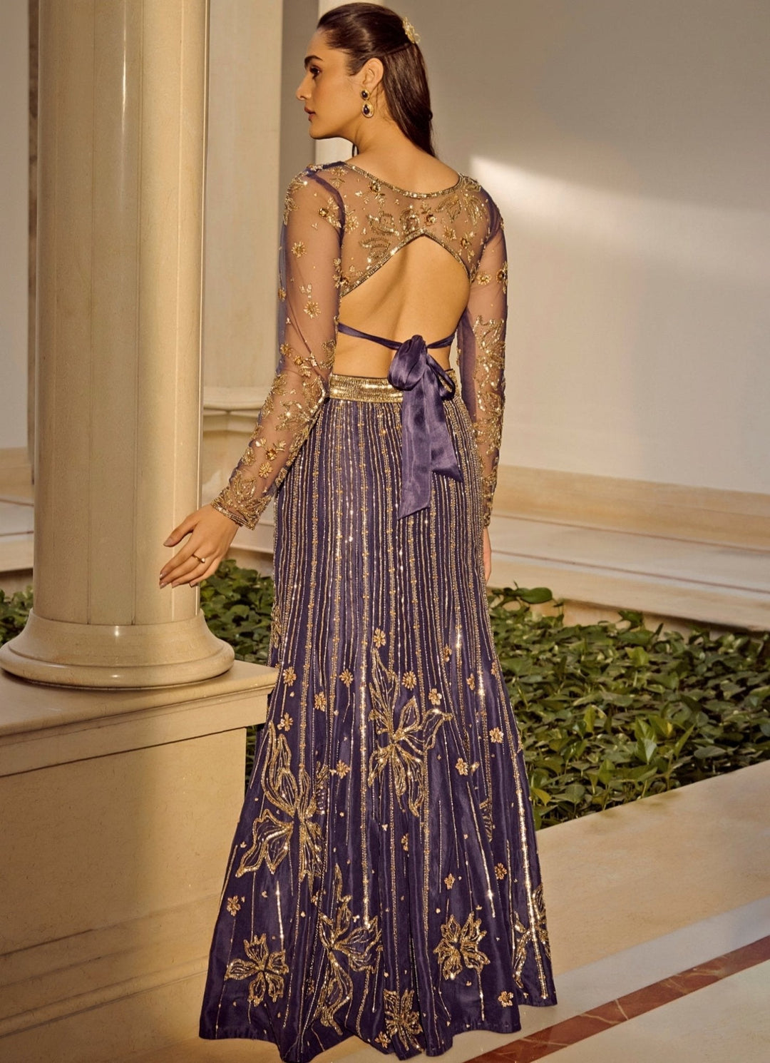 Navy Blue Mermaid Shimmer Lehenga Set Parul Gandhi - Fabilicious Fashion