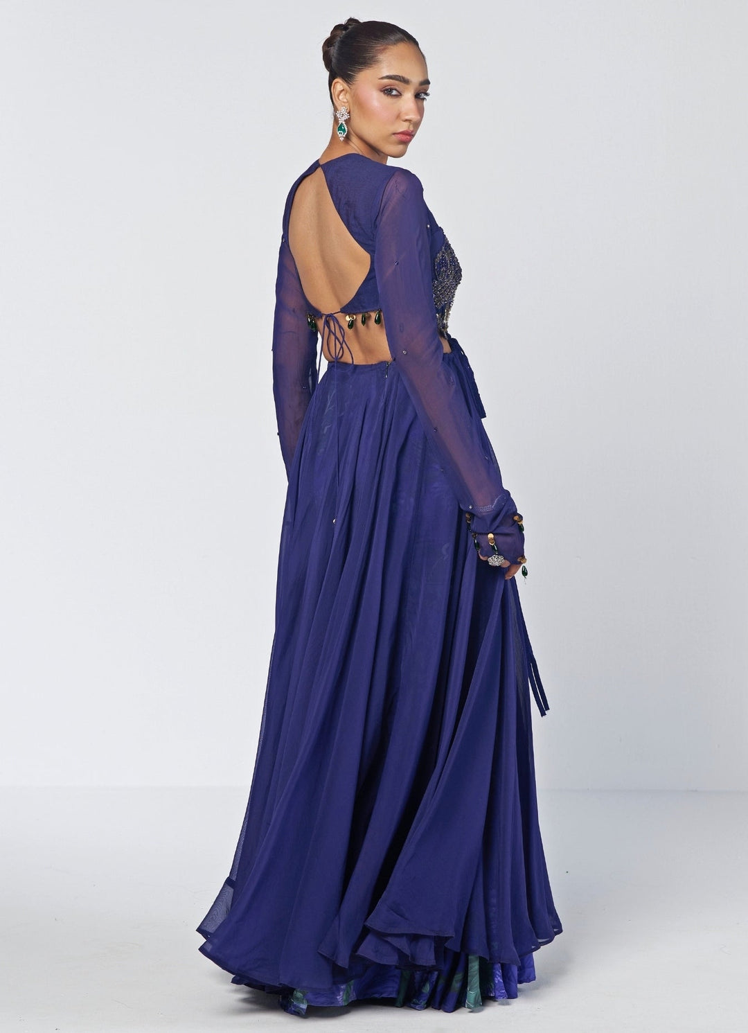 Rishi and Vibhuti Navy Blue Organza Anarkali Pants SetFabilicious Fashion