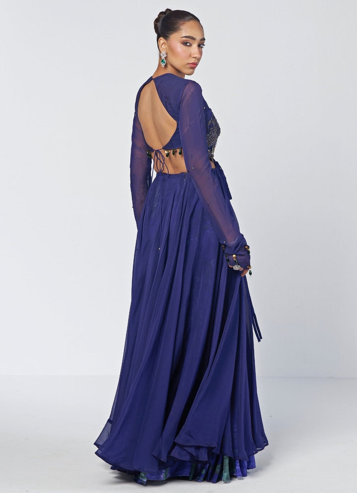 Rishi and Vibhuti Navy Blue Organza Anarkali Pants SetFabilicious Fashion
