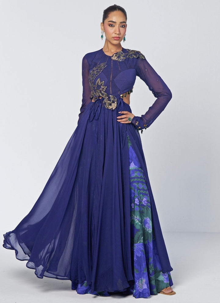 Rishi and Vibhuti Navy Blue Organza Anarkali Pants SetFabilicious Fashion