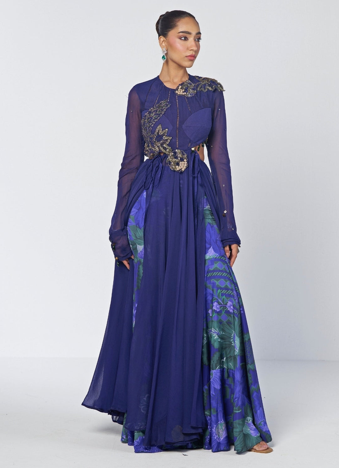 Rishi and Vibhuti Navy Blue Organza Anarkali Pants SetFabilicious Fashion