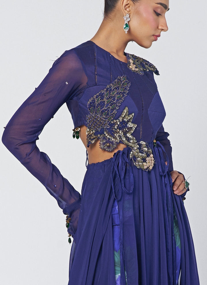 Rishi and Vibhuti Navy Blue Organza Anarkali Pants SetFabilicious Fashion