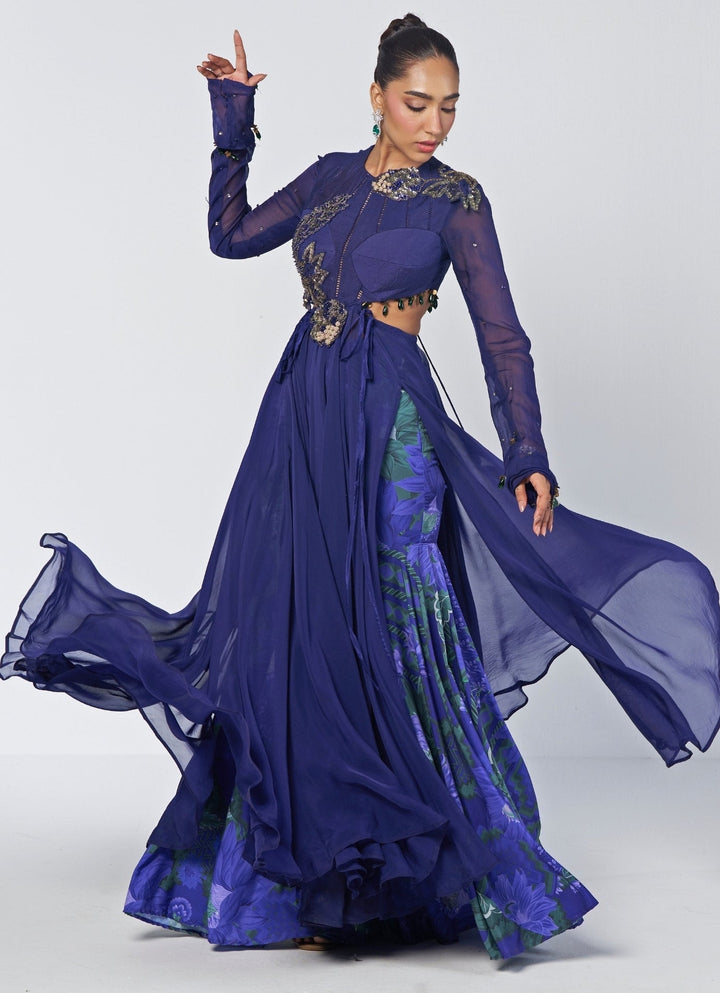 Rishi and Vibhuti Navy Blue Organza Anarkali Pants SetFabilicious Fashion