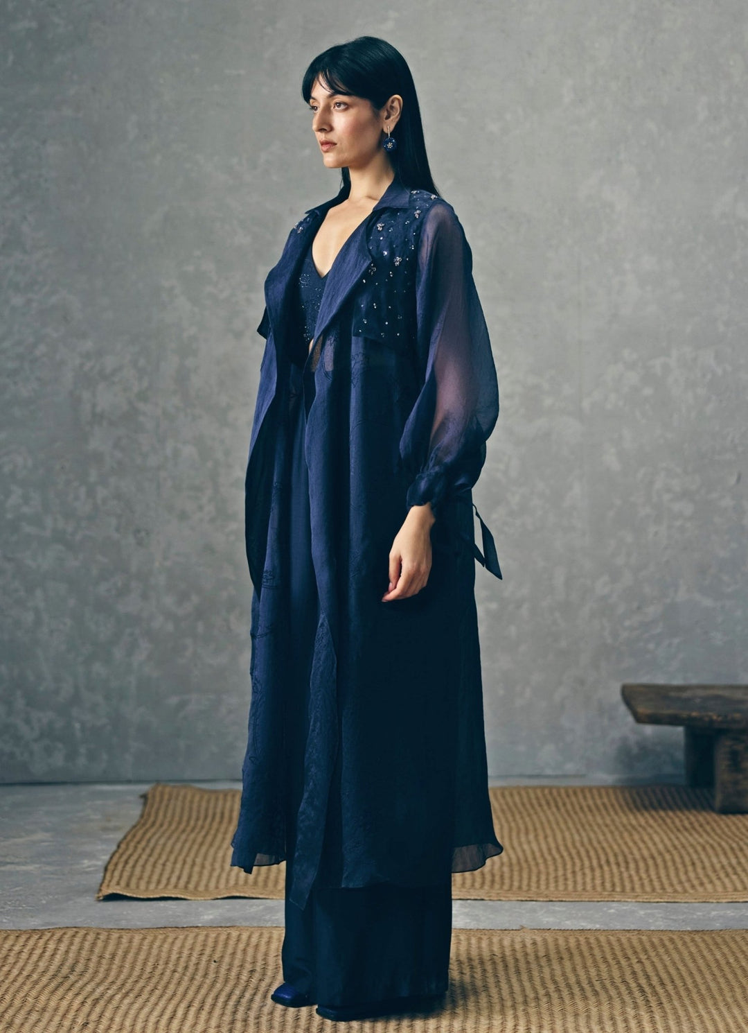 Paulmi and Harsh X Ease Navy Blue Organza Jacket Pants SetFabilicious Fashion