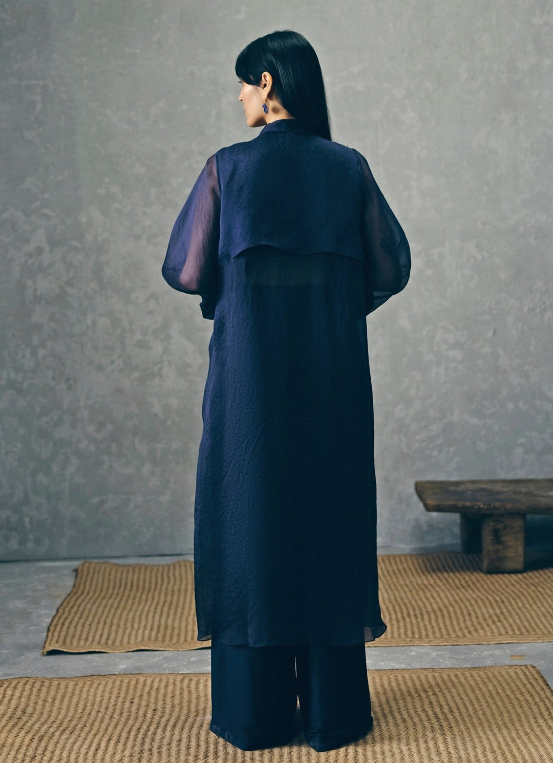 Paulmi and Harsh X Ease Navy Blue Organza Jacket Pants SetFabilicious Fashion