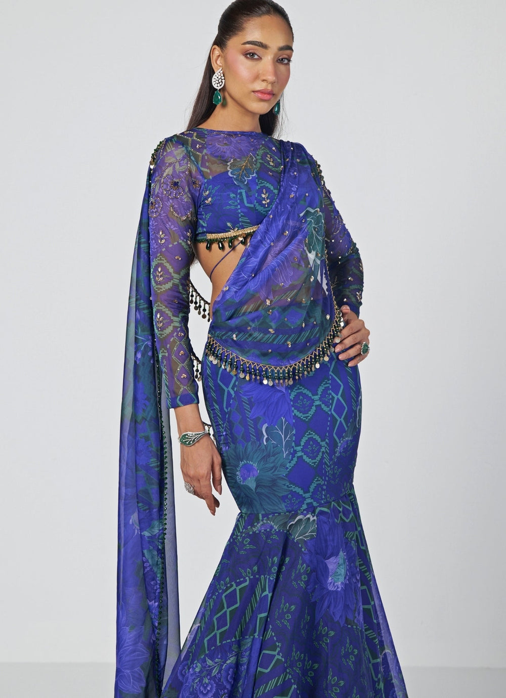 Rishi and Vibhuti Navy Blue Organza Mermaid Lehenga SetFabilicious Fashion