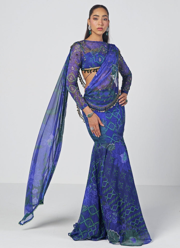 Rishi and Vibhuti Navy Blue Organza Mermaid Lehenga SetFabilicious Fashion